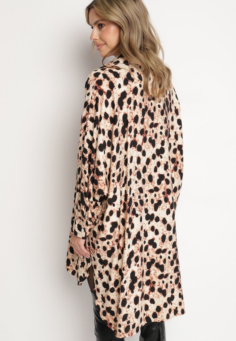 melya by melody Rochie tip cămașă bej din viscoză cu in cu imprimeu leopard în stil liliac Emarille