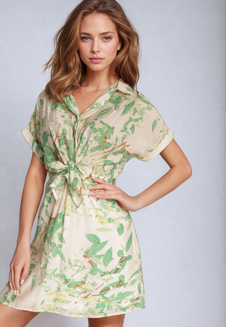 melya by melody Rochie Verde Cambrată cu Guler tip Cămașă cu Imprimeu Abstract Namselle