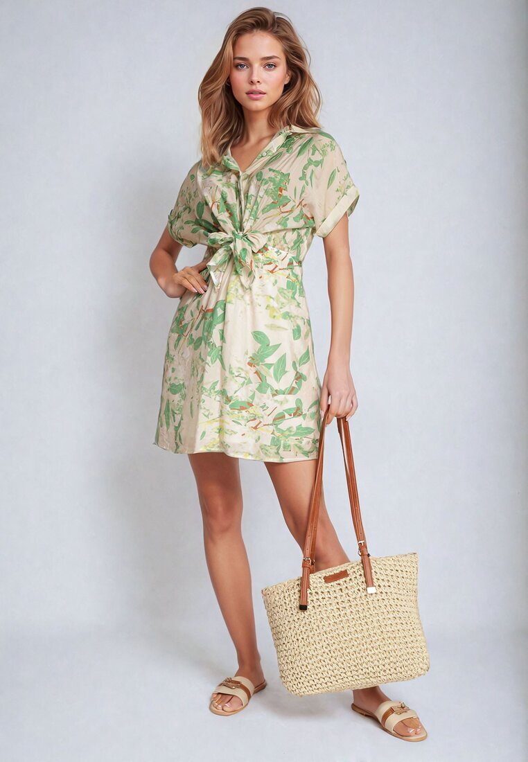 melya by melody Rochie Verde Cambrată cu Guler tip Cămașă cu Imprimeu Abstract Namselle