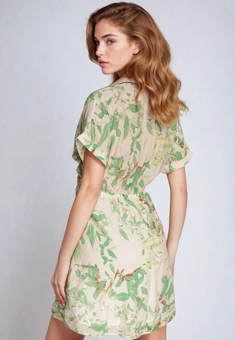melya by melody Rochie Verde Cambrată cu Guler tip Cămașă cu Imprimeu Abstract Namselle