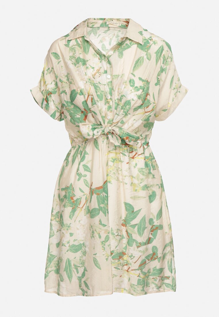 melya by melody Rochie Verde Cambrată cu Guler tip Cămașă cu Imprimeu Abstract Namselle