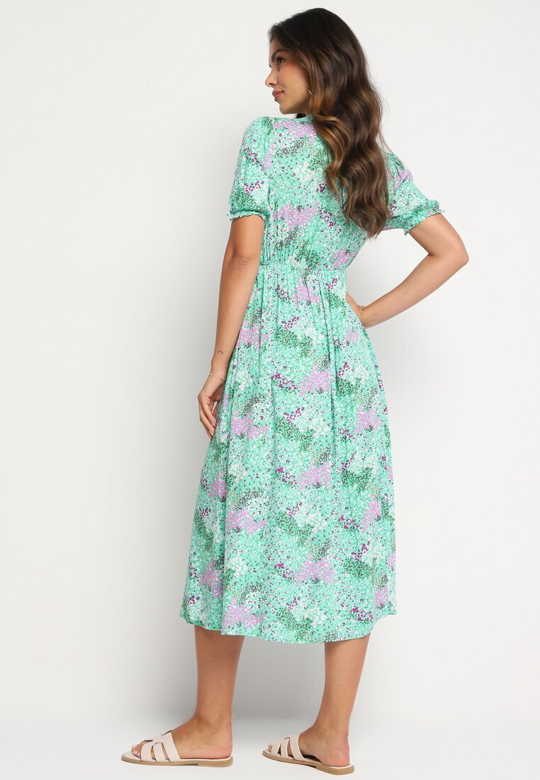 melya by melody Rochie Verde Midi cu Decolteu Adânc și Elastic în Talie din Viscoză Arevik