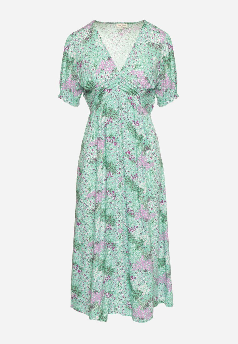 melya by melody Rochie Verde Midi cu Decolteu Adânc și Elastic în Talie din Viscoză Arevik