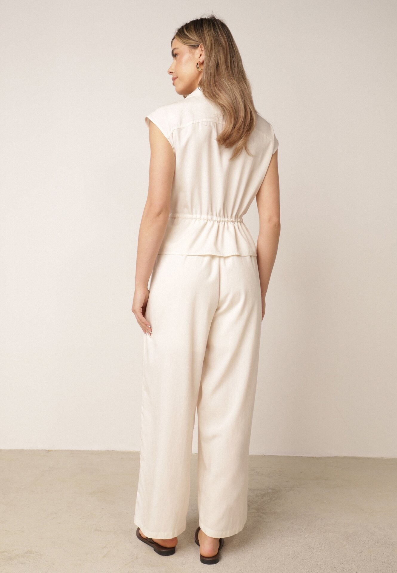 melya by melody Salopetă casual de vară din bumbac și viscoză cu peplum Chlorase Bej