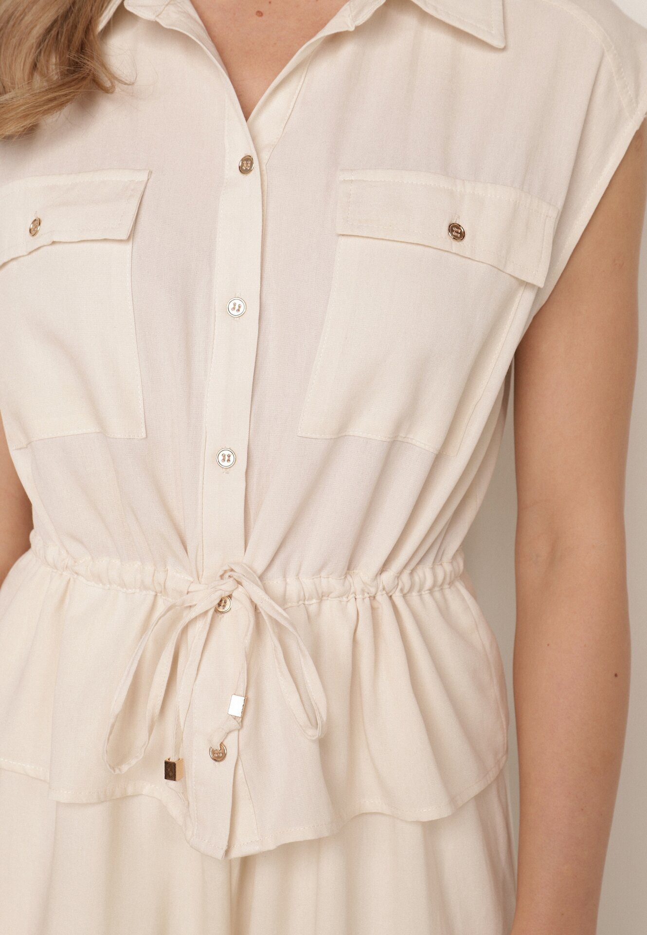 melya by melody Salopetă casual de vară din bumbac și viscoză cu peplum Chlorase Bej
