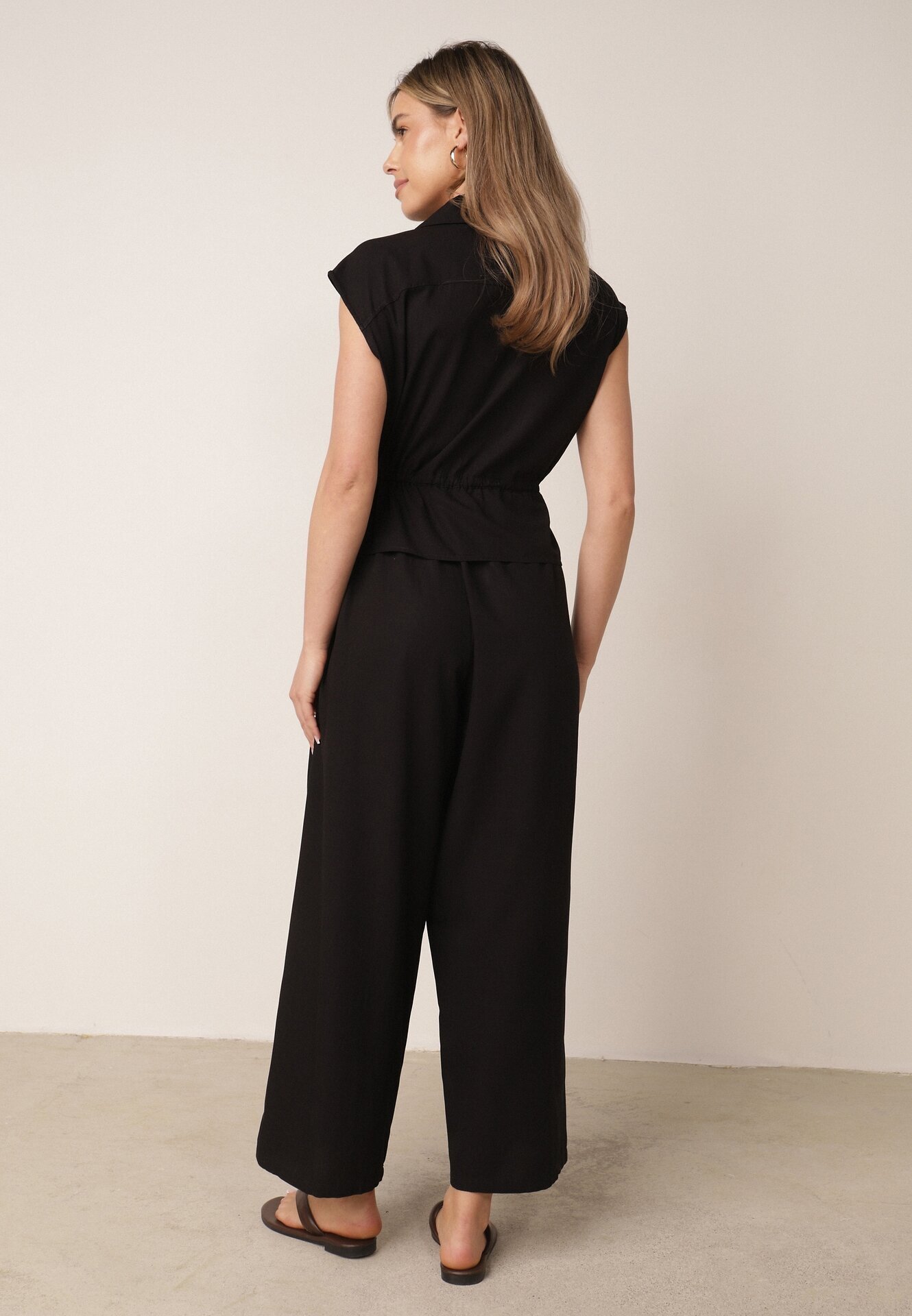 melya by melody Salopetă casual de vară din bumbac și viscoză cu peplum Chlorase Neagră