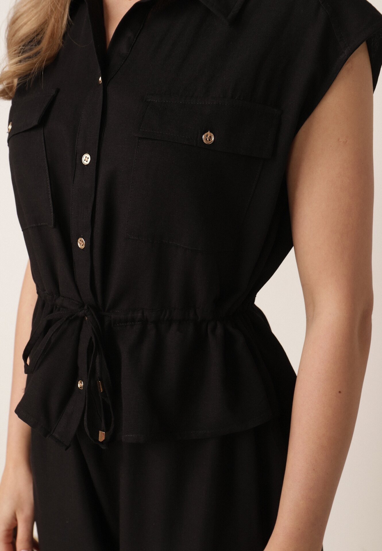 melya by melody Salopetă casual de vară din bumbac și viscoză cu peplum Chlorase Neagră