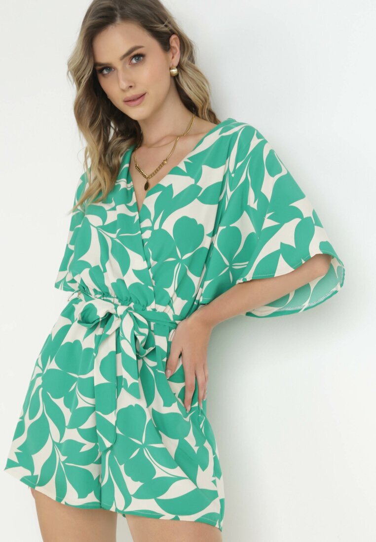 melya by melody Salopetă Verde cu pantaloni scurți și cordon legat Muana