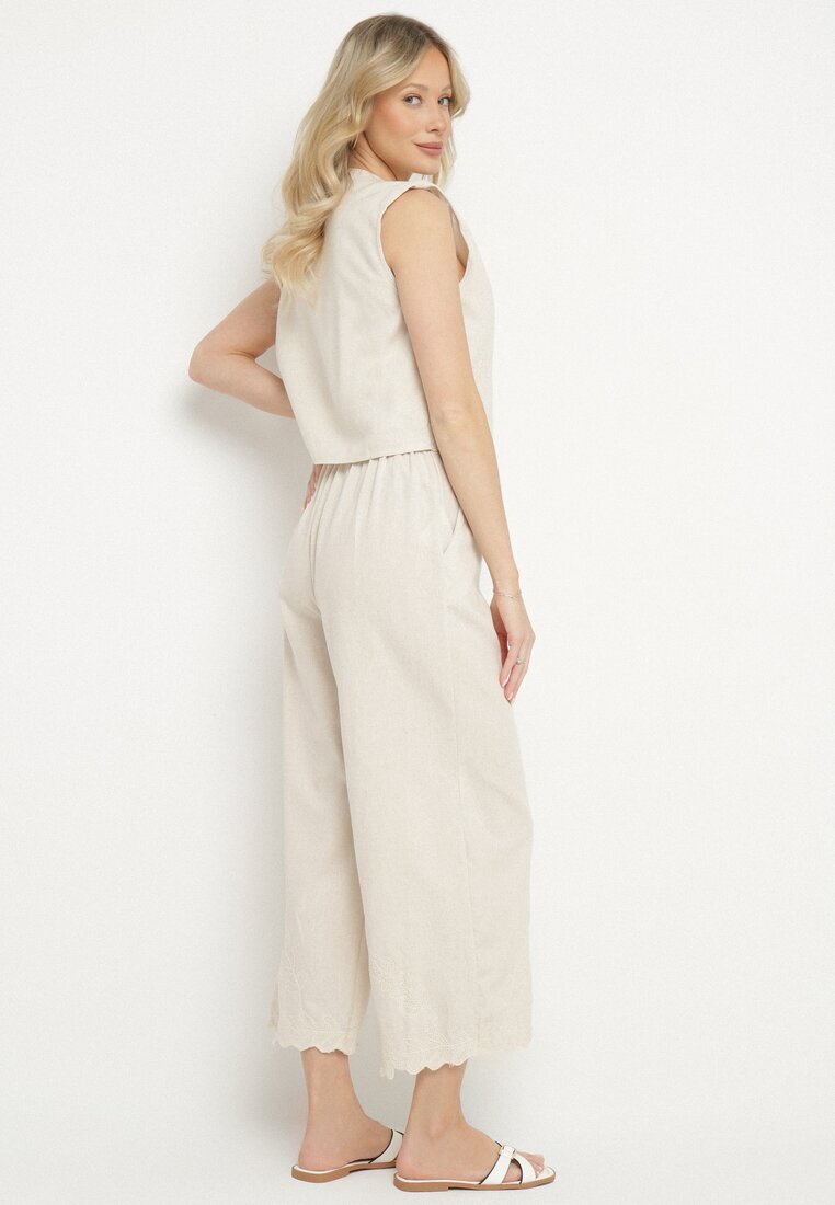 melya by melody Set Bej deschis din Bumbac Vestă și Pantaloni Decorat cu Broderie Sesitria