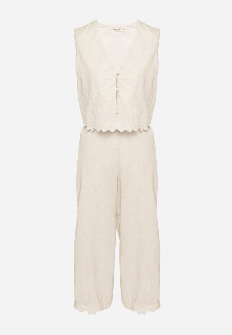 melya by melody Set Bej deschis din Bumbac Vestă și Pantaloni Decorat cu Broderie Sesitria