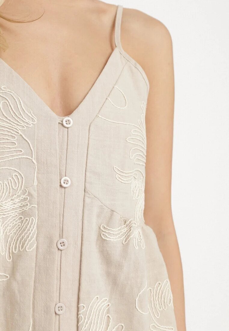 melya by melody Top Bej din Bumbac cu Bretele Decorat cu Broderie și Nasturi Linorella