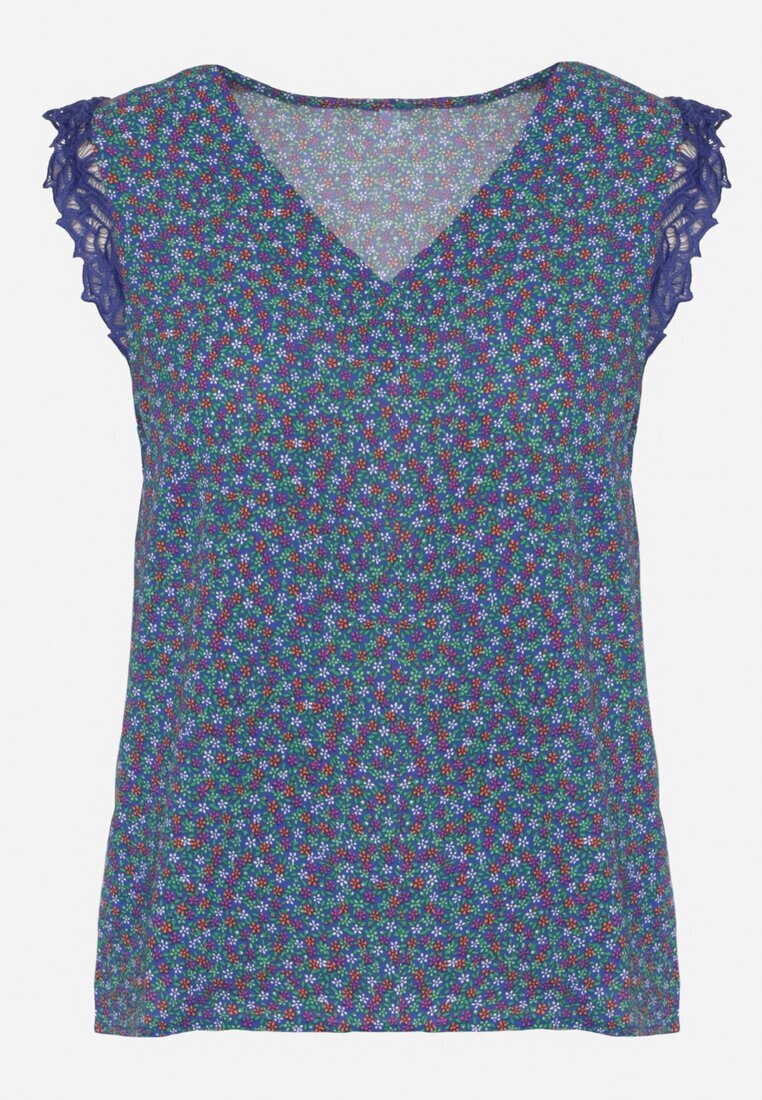 melya by melody Top Maiou Albastru Cu Dantelă Decorativă Meava
