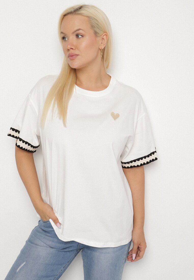 melya by melody Tricou Alb din Bumbac Oversize cu decor la mâneci Milatia