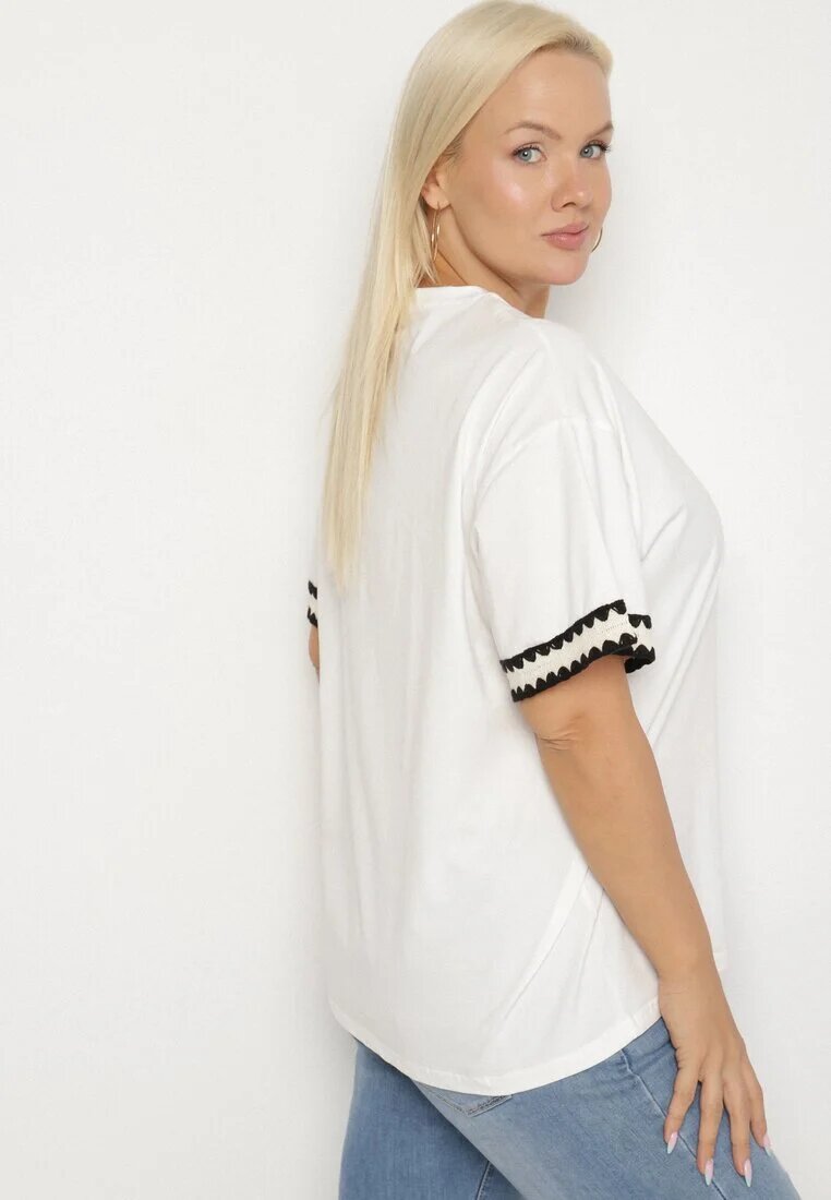 melya by melody Tricou Alb din Bumbac Oversize cu decor la mâneci Milatia