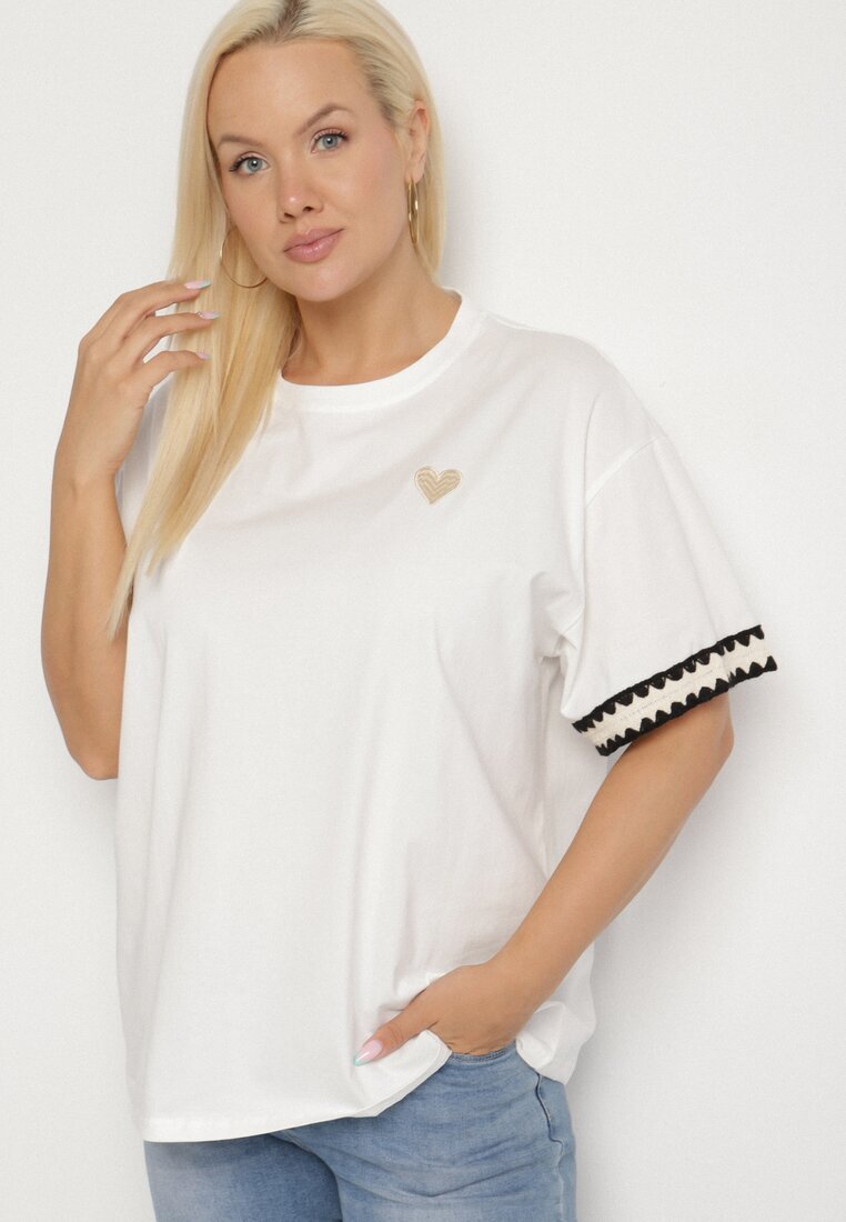 melya by melody Tricou Alb din Bumbac Oversize cu decor la mâneci Milatia