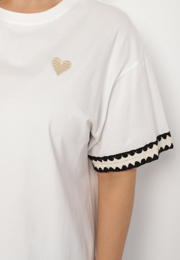 melya by melody Tricou Alb din Bumbac Oversize cu decor la mâneci Milatia
