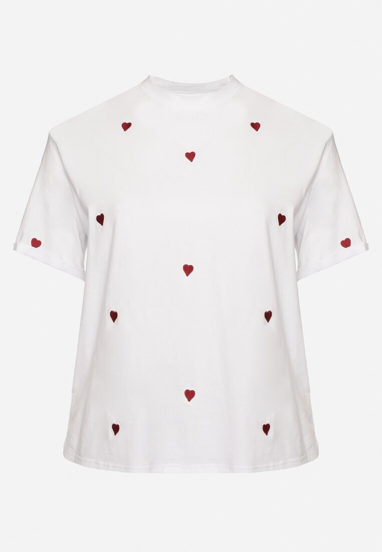 melya by melody Tricou Alb-Roșu de Bumbac Decorat cu Broderie în Formă de Inimi Naloree