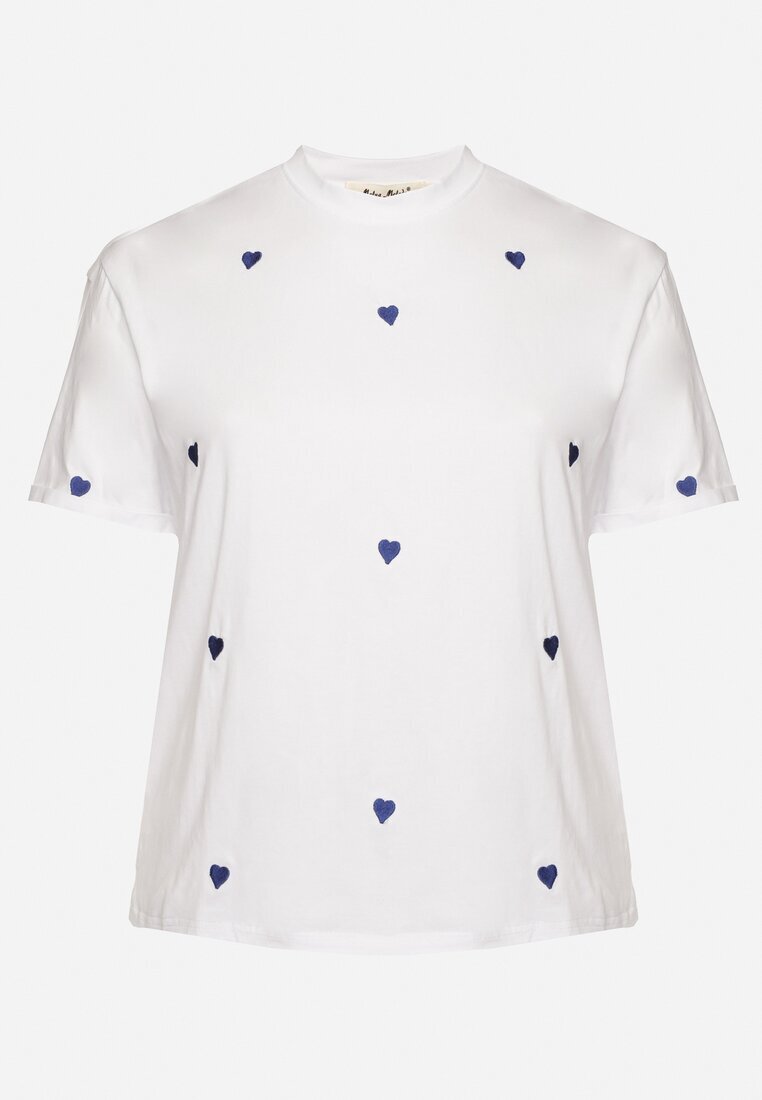 melya by melody Tricou din Bumbac Albastru-Alb Decorat cu Broderie în formă de Inimi Naloree