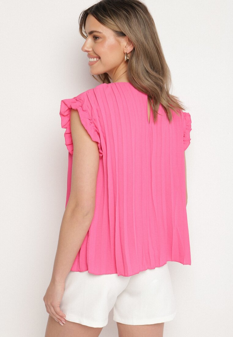 melya by melody Tricou Top Fucsia Plisat cu Mânecă Scurtă Cevaga