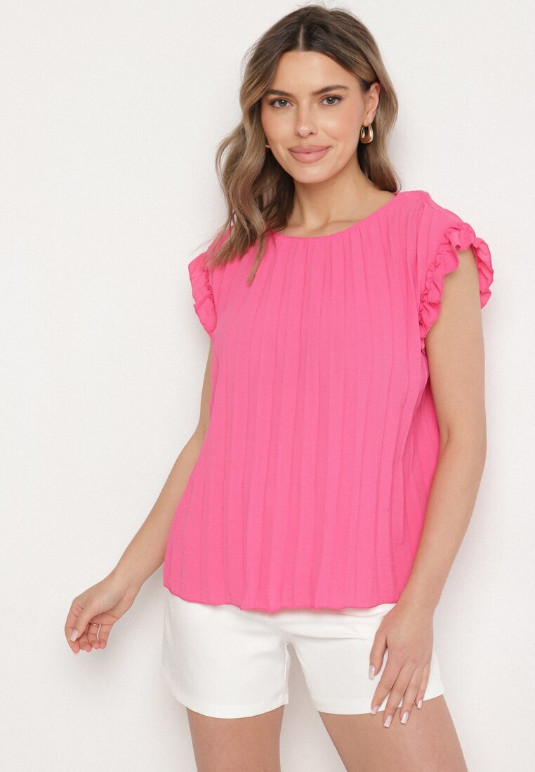 melya by melody Tricou Top Fucsia Plisat cu Mânecă Scurtă Cevaga