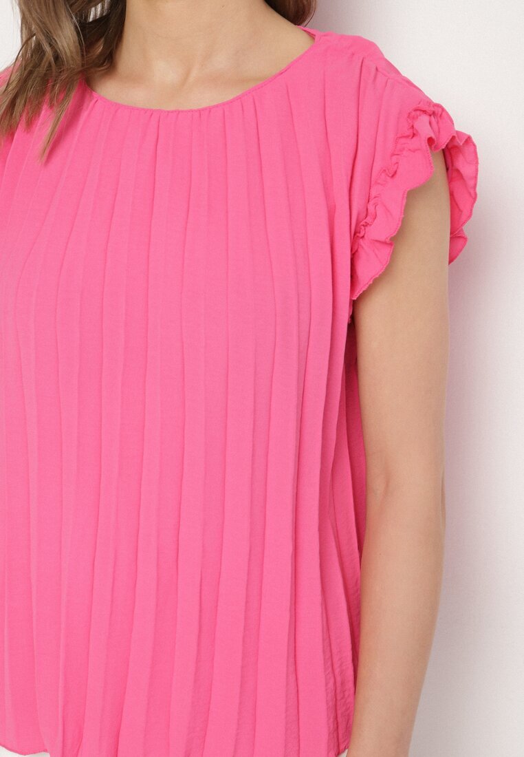 melya by melody Tricou Top Fucsia Plisat cu Mânecă Scurtă Cevaga