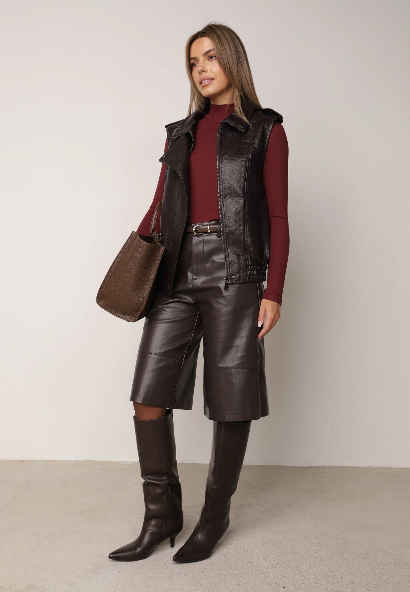 melya by melody Vestă Casual cu aspect de piele cu guler Elouise Maro
