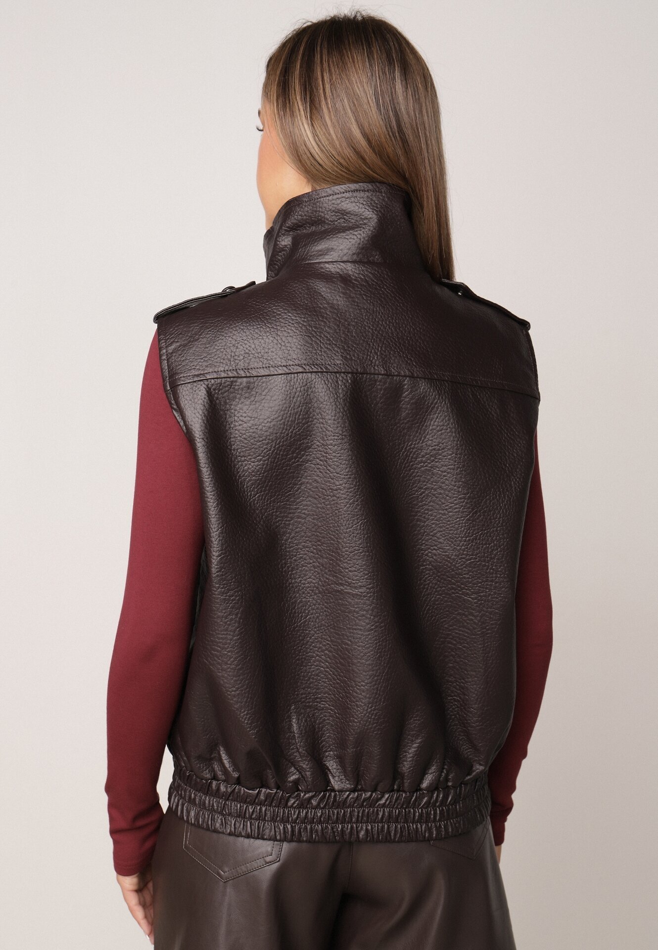 melya by melody Vestă Casual cu aspect de piele cu guler Elouise Maro