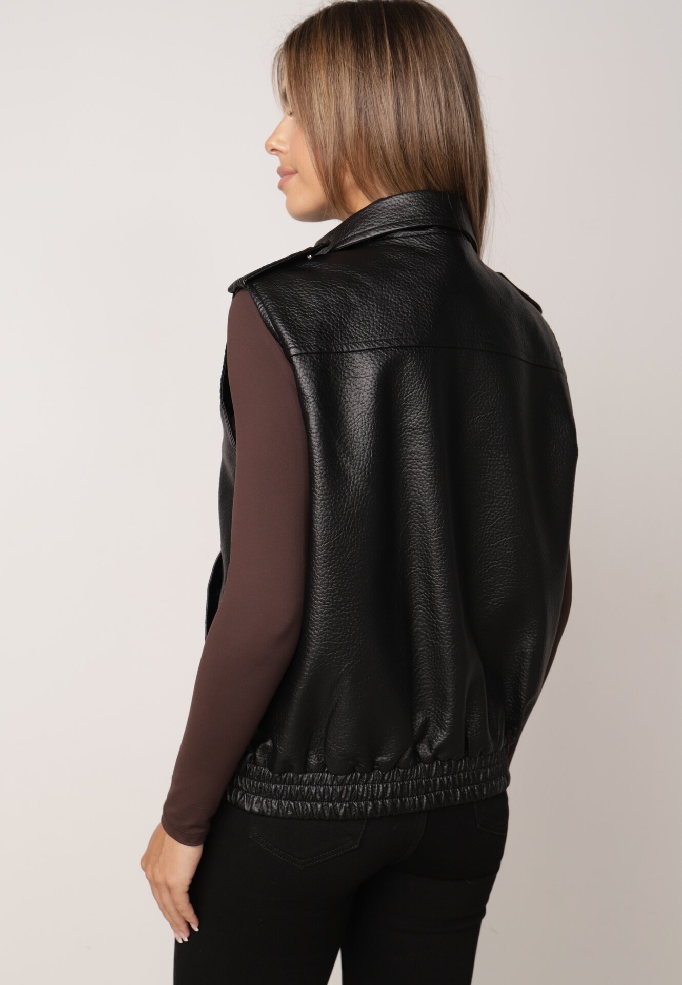melya by melody Vestă Casual cu aspect de piele cu guler Elouise Neagră