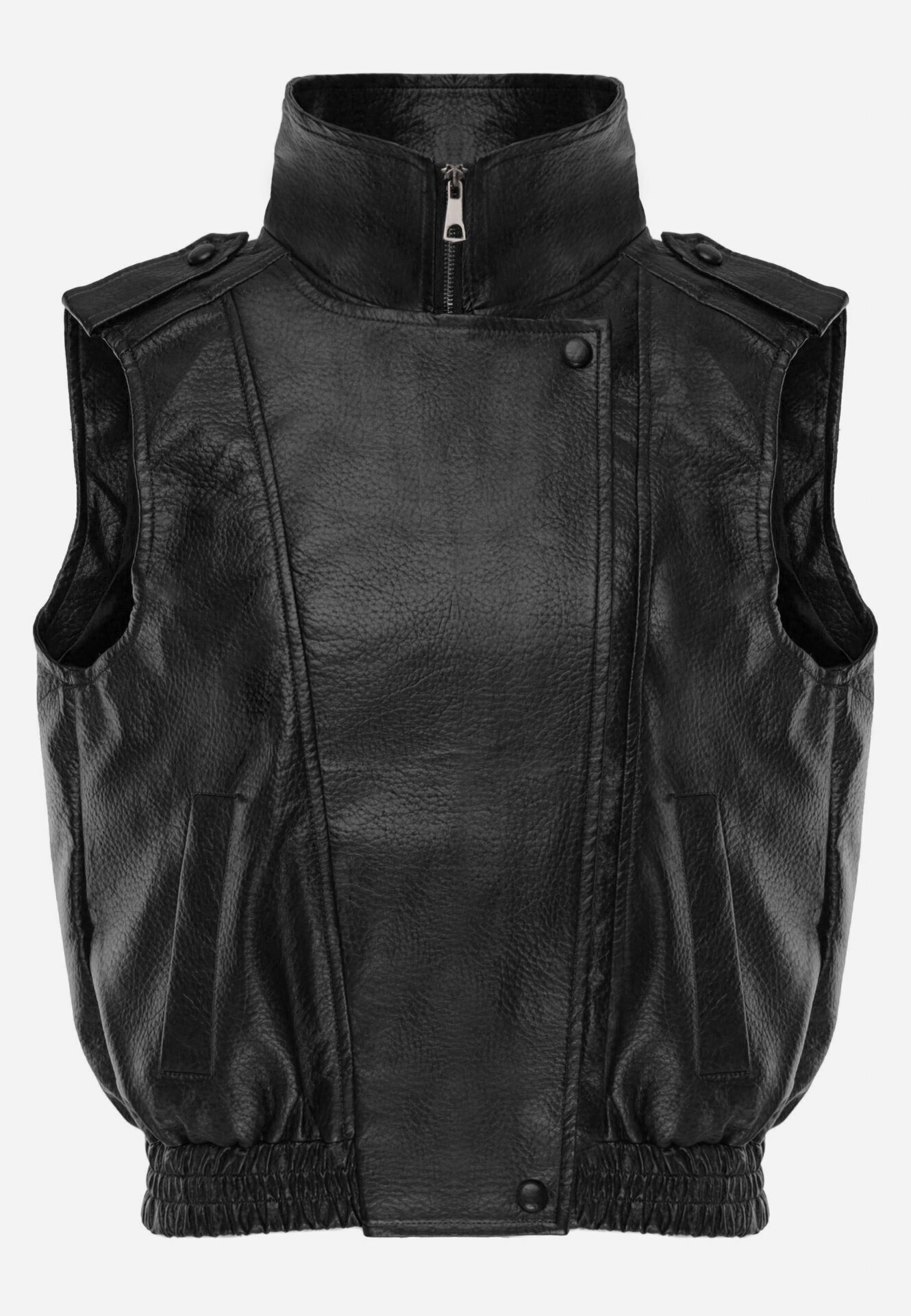 melya by melody Vestă Casual cu aspect de piele cu guler Elouise Neagră