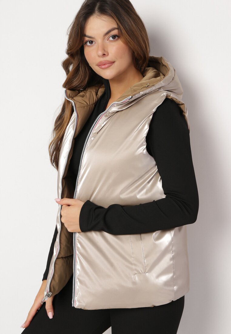 melya by melody Vestă reversibilă bej cu glugă și matlasată Delise