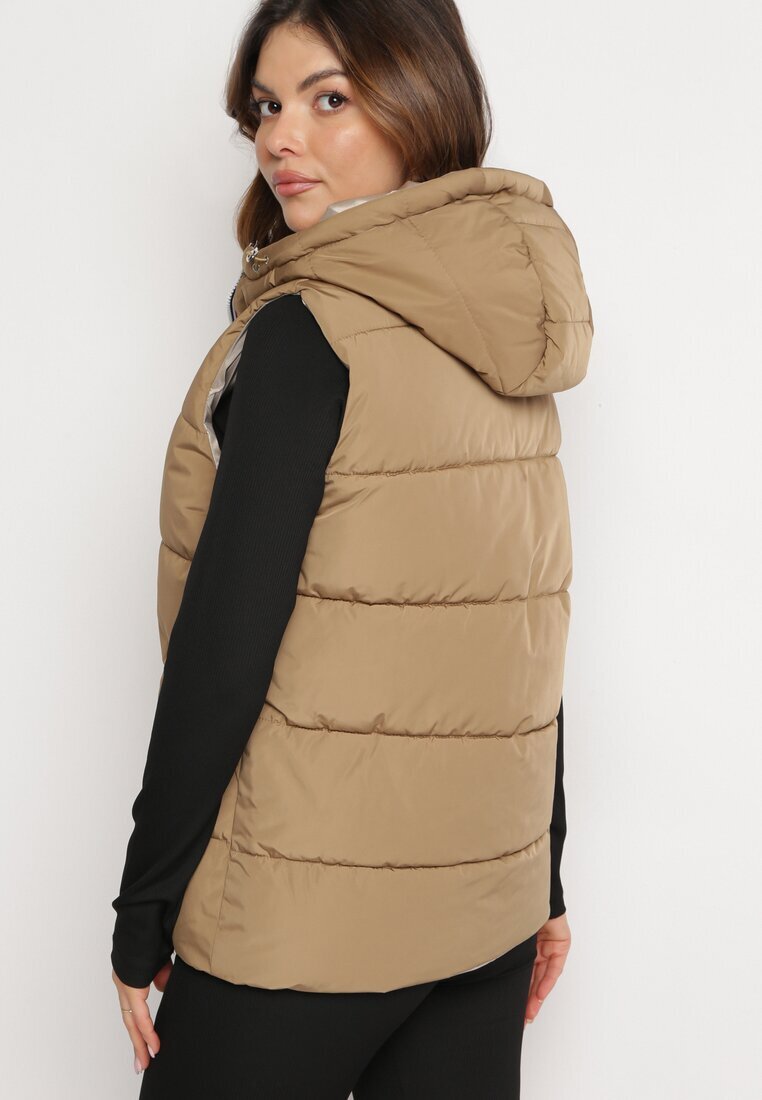 melya by melody Vestă reversibilă bej cu glugă și matlasată Delise