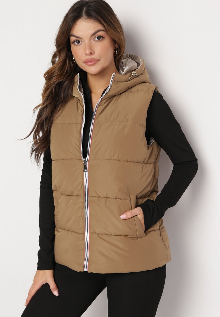 melya by melody Vestă reversibilă bej cu glugă și matlasată Delise