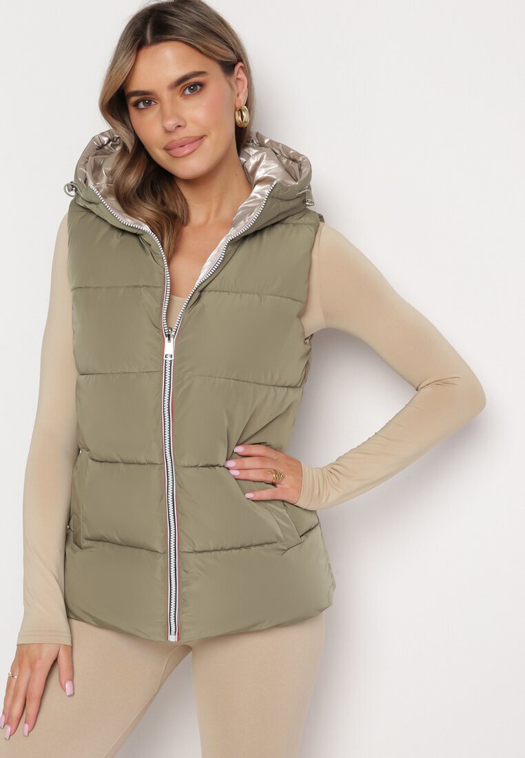 melya by melody Vestă Reversibilă Verde cu Glugă și Matlasată Delise