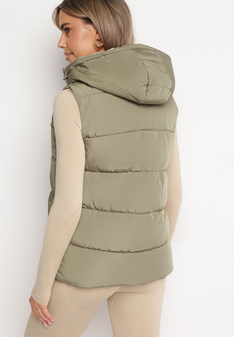 melya by melody Vestă Reversibilă Verde cu Glugă și Matlasată Delise