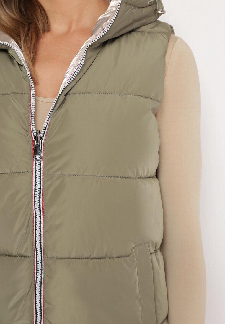 melya by melody Vestă Reversibilă Verde cu Glugă și Matlasată Delise