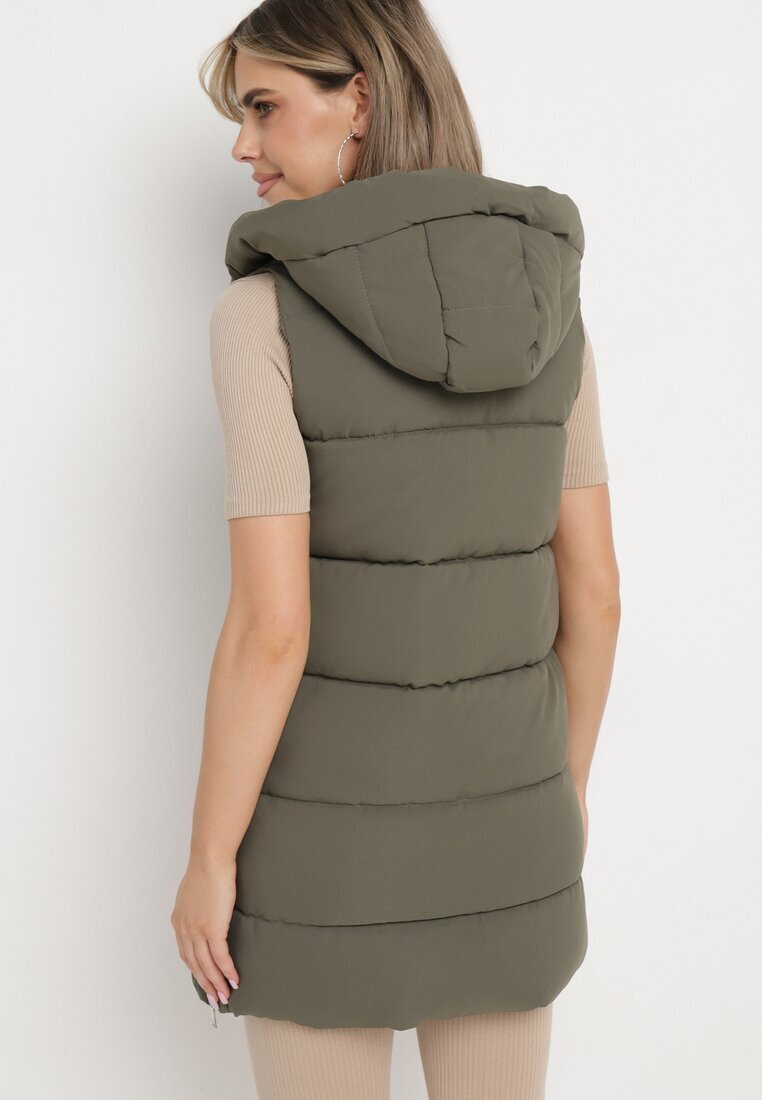 melya by melody Vestă Verde Închisă Lungă Matlasată cu Glugă Fixă Celinesta
