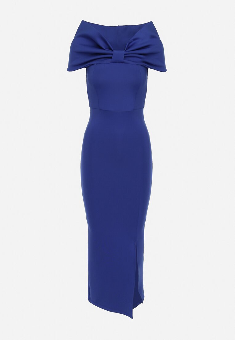 messaya Rochie bleumarin Maxi fără bretele cu fundă decorativă și șliț Marigore