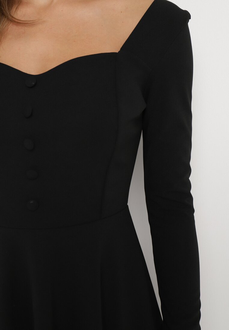messaya Rochie Cloche Midi Neagră cu nasturi decorativi Aramita