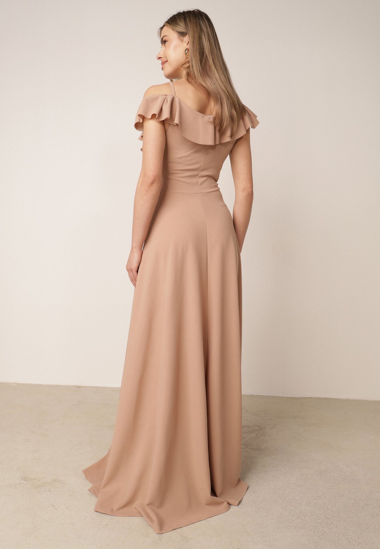 messaya Rochie de cocktail Bej cu bretele cu volane și șliț Waterlily