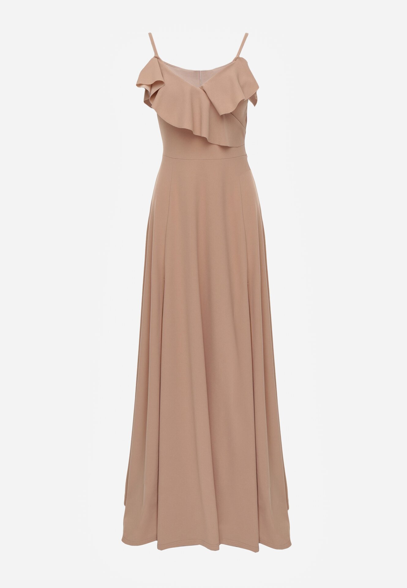 messaya Rochie de cocktail Bej cu bretele cu volane și șliț Waterlily