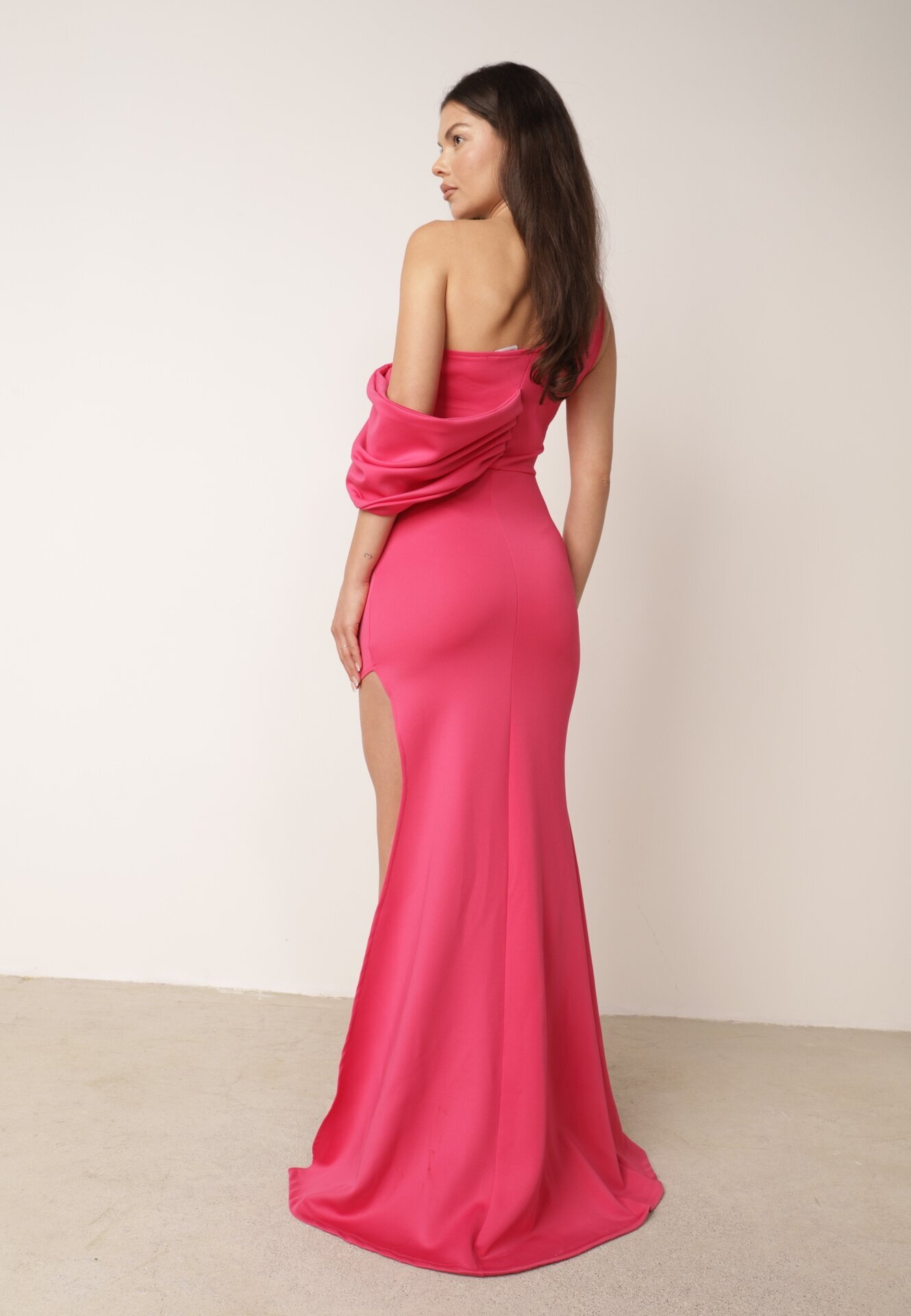 messaya Rochie de cocktail Fucsia cu partea superioară asimetrică și drapaj decorativ Flamelia