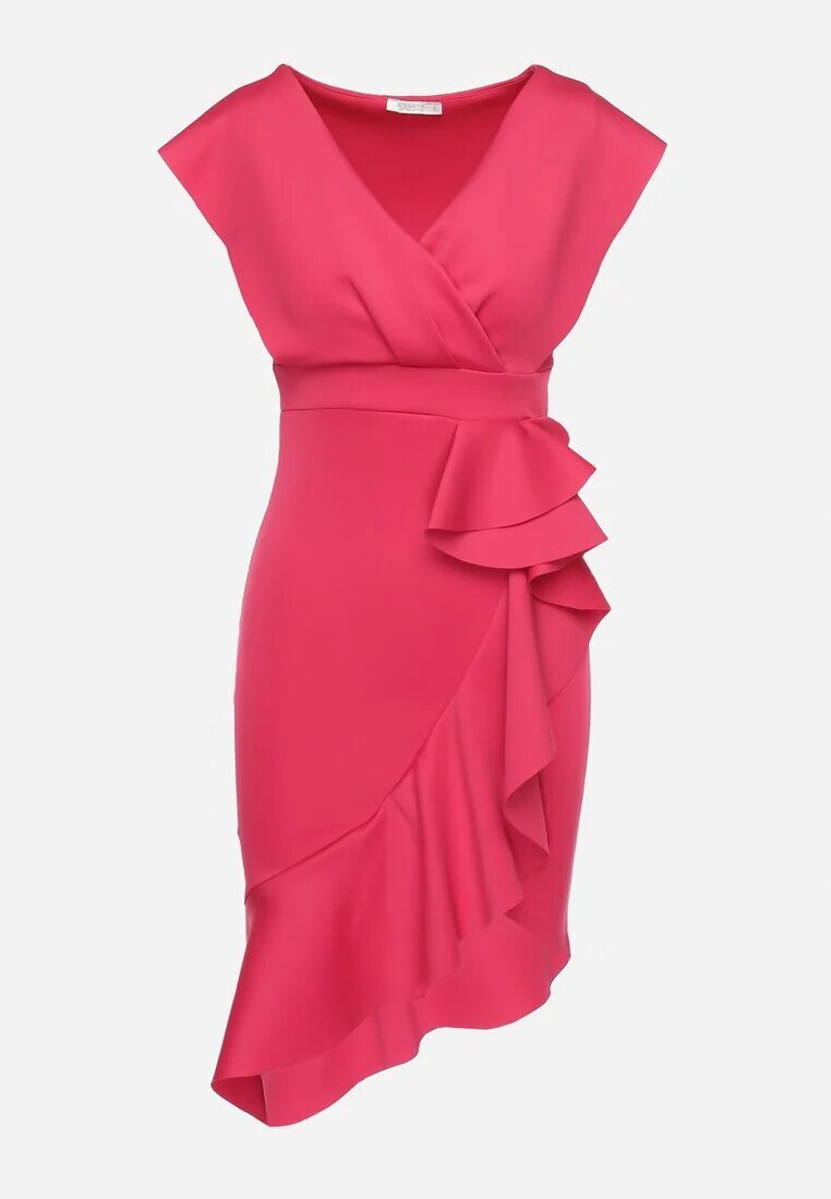 messaya Rochie fucsia cu decolteu petrecut cu croială mulată cu volan Seratella