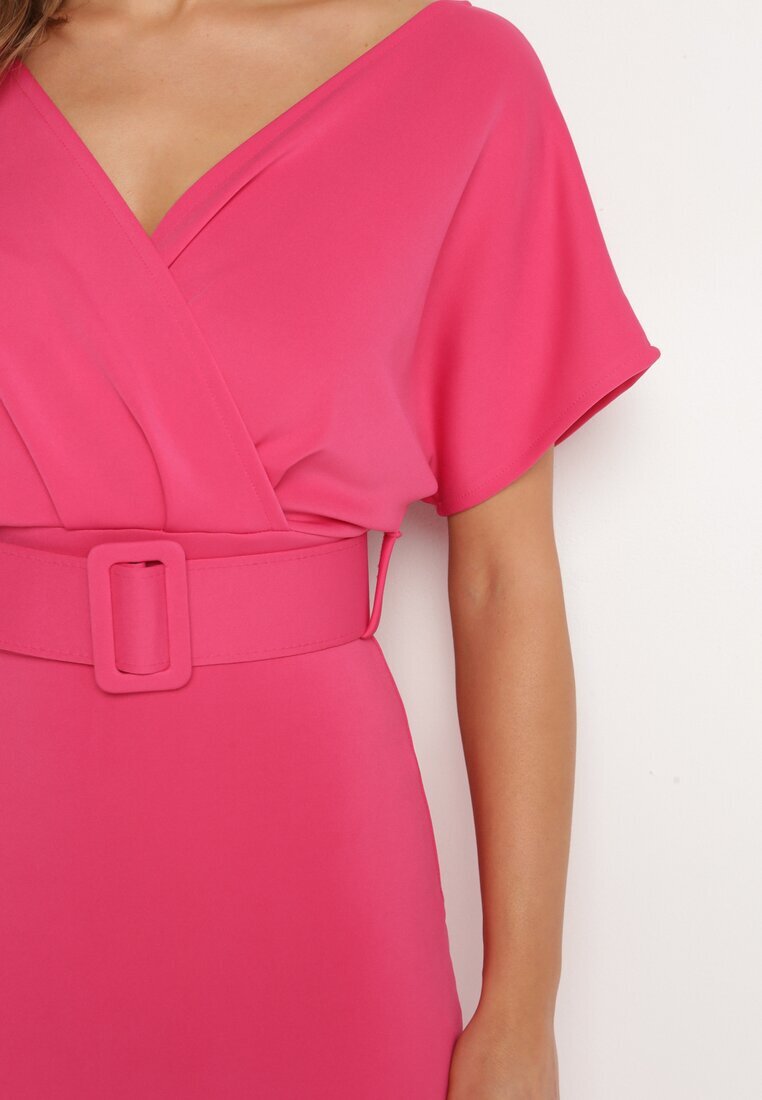 messaya Rochie fucsia cu decolteu petrecut cu curea din material împodobită cu cataramă Fienara