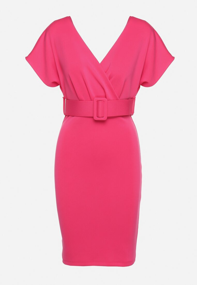 messaya Rochie fucsia cu decolteu petrecut cu curea din material împodobită cu cataramă Fienara