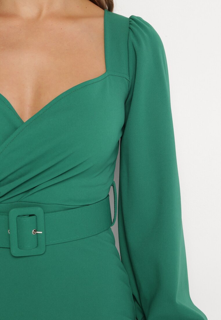 messaya Rochie Mulată Midi Verde cu Cureaua cu Cataramă Jelira