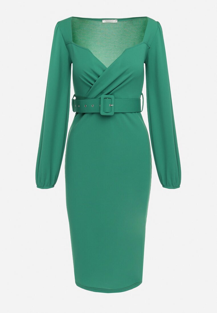messaya Rochie Mulată Midi Verde cu Cureaua cu Cataramă Jelira