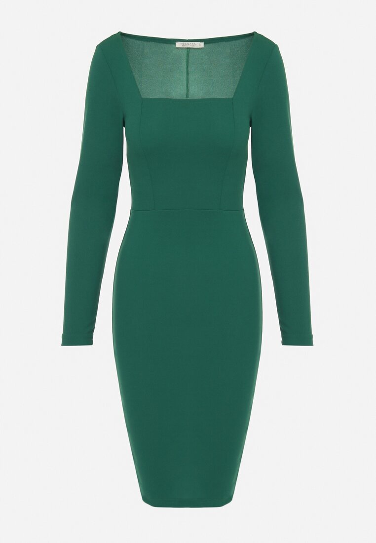 messaya Rochie Verde Ajustată Midi cu Decupaj Calense