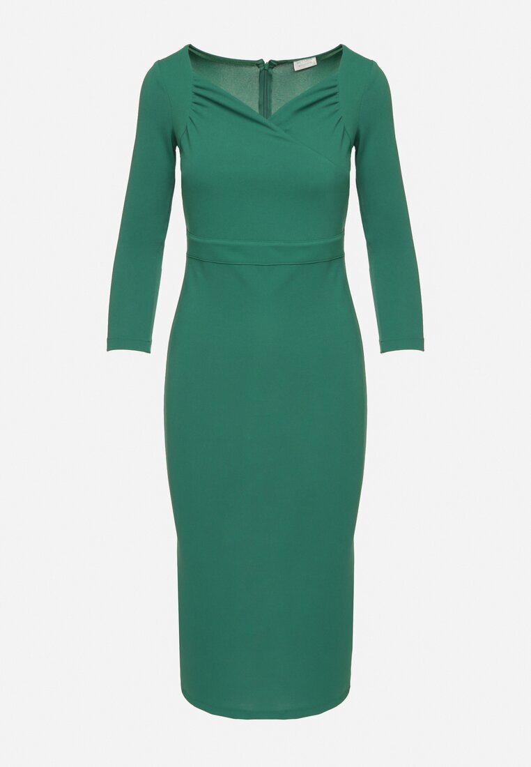 messaya Rochie Verde Decorată cu Decolteu Asimetric Silfedi