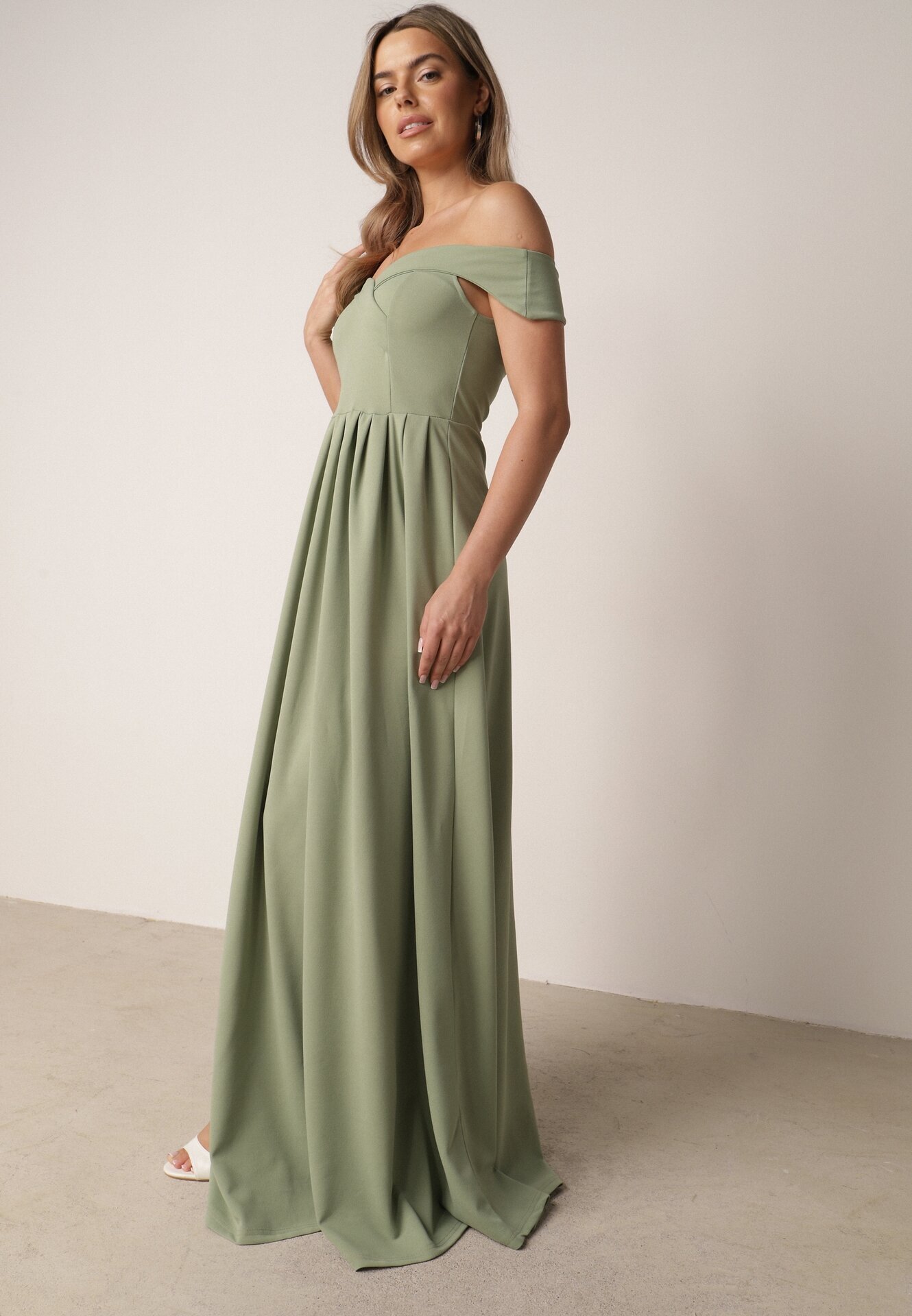 messaya Rochie verde deschis de cocktail cloș cu decolteu spaniol și crăpătură pe picior Gralia