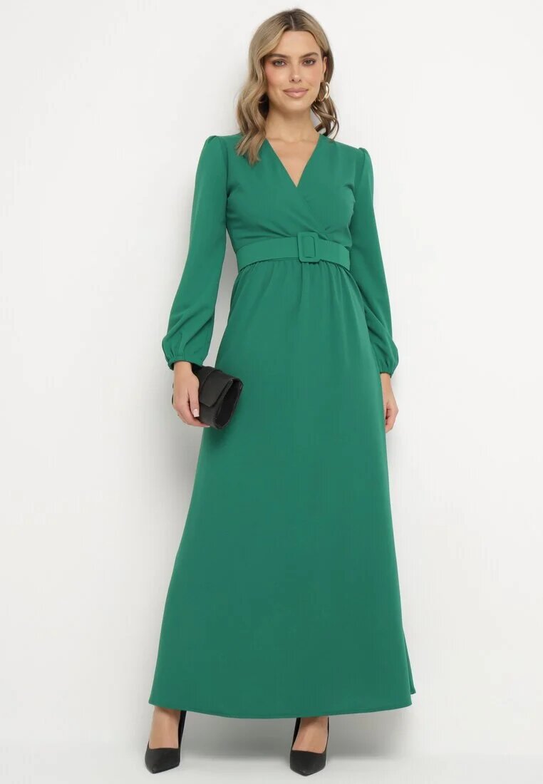 messaya Rochie Verde Evazată Decorată Cu Centură În Talie Felirith
